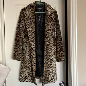 NWT express brand leopard print fur coat size small
